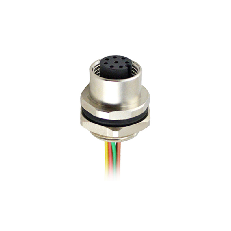 M12 8pins A code female straight rear panel mount connector M16 thread,unshielded,single wires,brass with nickel plated shell